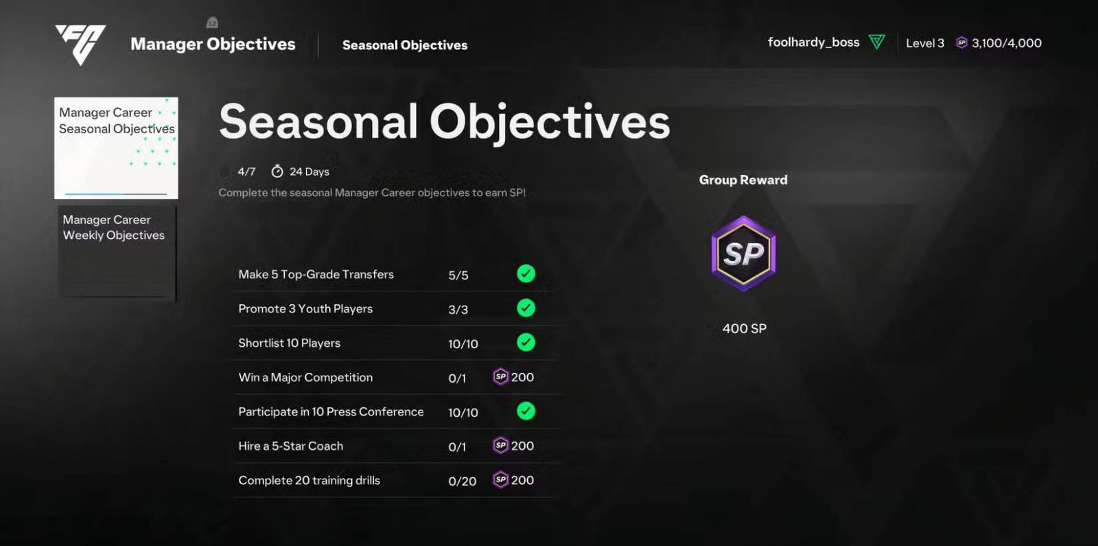 FC 25 Manager Seasonal Objectives