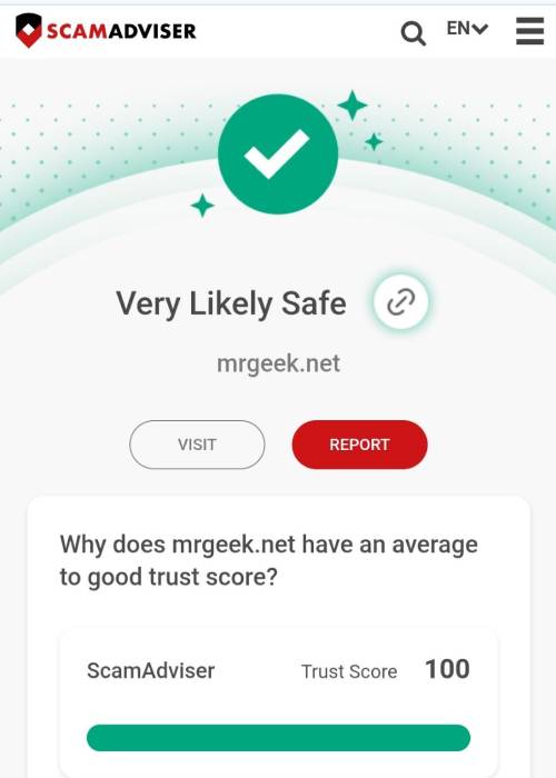 نتيجة ثقة mrgeek على scamadviser