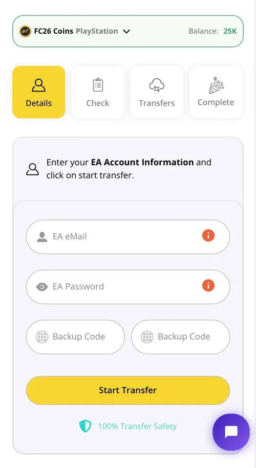 Submit FUT account information for Comfort Trade