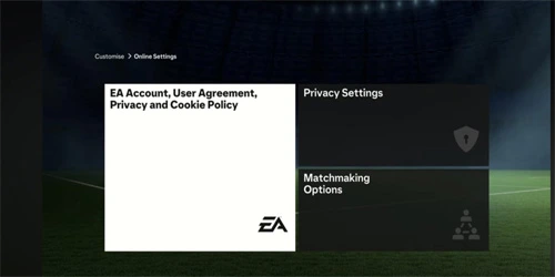 主机上的 EA 账号菜单显示用户协议和隐私