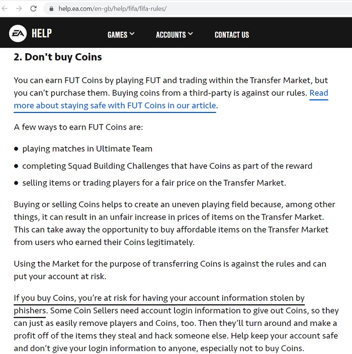 EA Rules Buying FIFA Coins