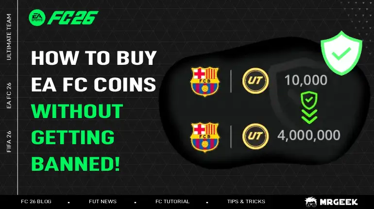 A step-by-step guide on purchasing EA FC Coins safely, featuring a secure and ban-free transfer