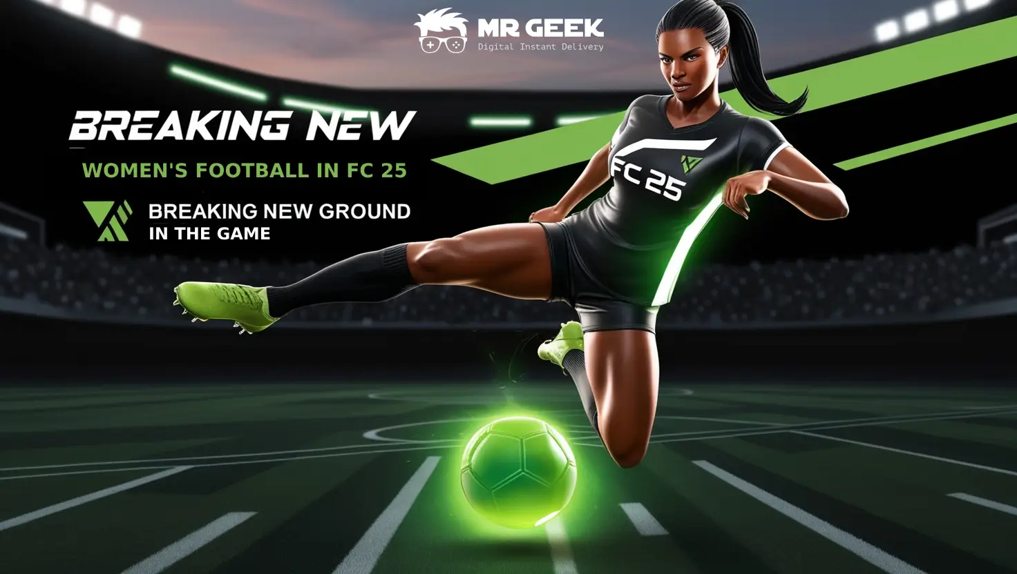 EA Sports FC 25 中女子足球队阵容的截图，具有详细的球员头像和动态的体育场背景。