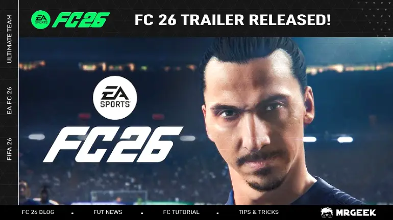 Official FC 26 game trailer featuring cover stars Zlatan Ibrahimović, Jude Bellingham, Jamal Musiala, and Alex Morgan with gameplay highlights.