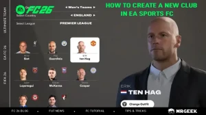 EA FC 26 Create a Club tutorial — step-by-step guide showing how to build, customize, and start your own football club in Manager Career Mode.