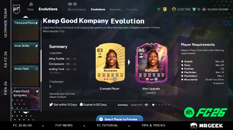 Evolution Keep Good Kompany Gratuite dans FC 26 Ultimate Team